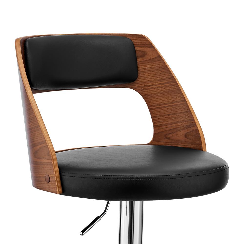 Armen Living - Paulo Adjustable Swivel Black Faux Leather and Walnut Wood Bar Stool with Chrome Base - LCPQBAWABL veiw 6