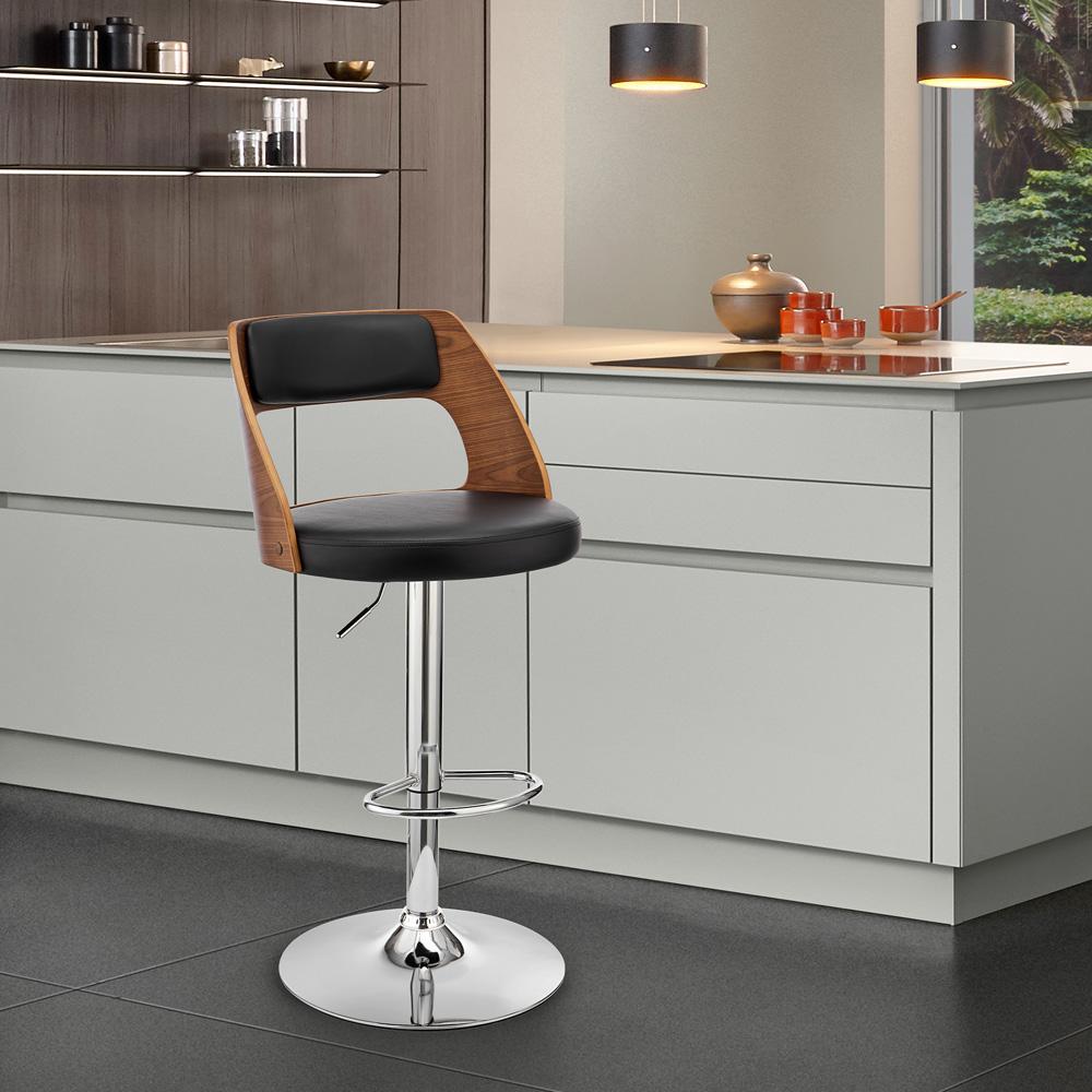 Armen Living - Paulo Adjustable Swivel Black Faux Leather and Walnut Wood Bar Stool with Chrome Base - LCPQBAWABL veiw 9