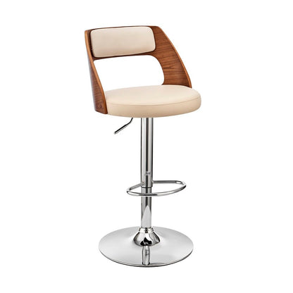 Armen Living - Paulo Adjustable Swivel Cream Faux Leather and Walnut Wood Bar Stool with Chrome Base - LCPQBAWACR veiw 1