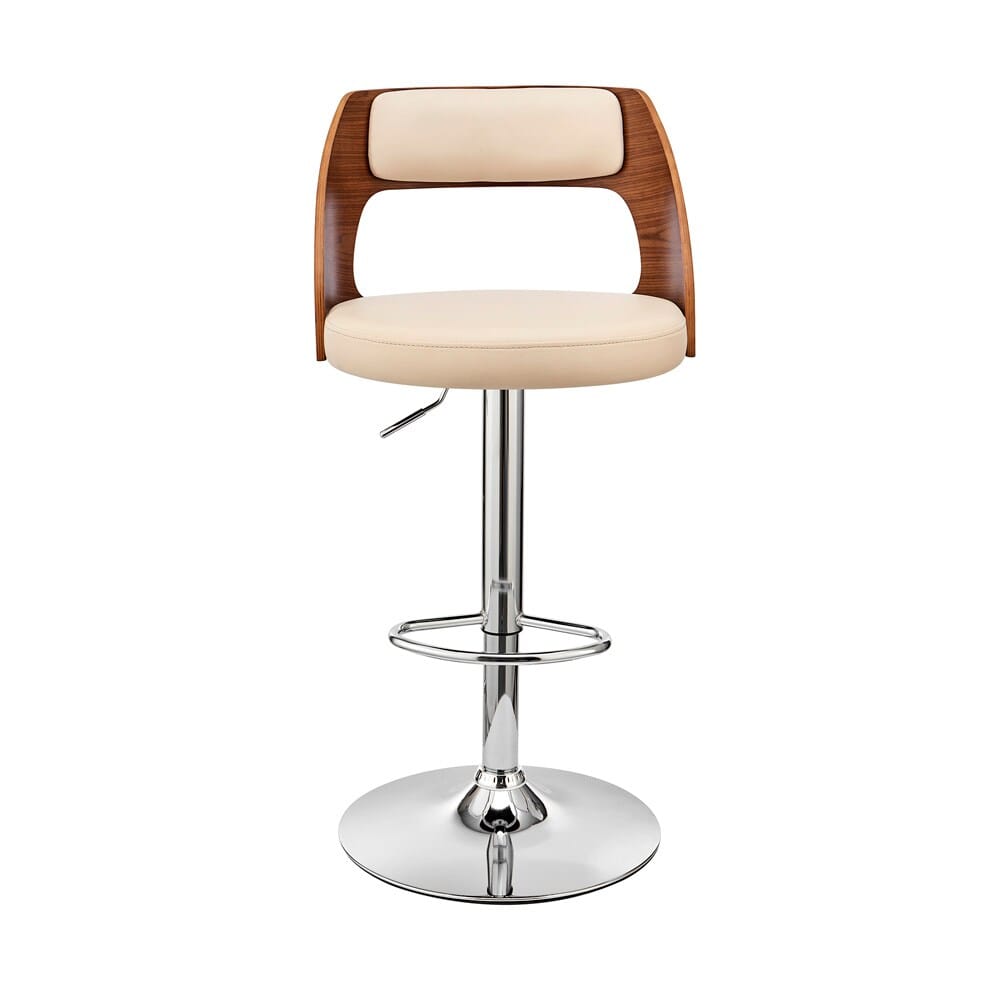 Armen Living - Paulo Adjustable Swivel Cream Faux Leather and Walnut Wood Bar Stool with Chrome Base - LCPQBAWACR veiw 2