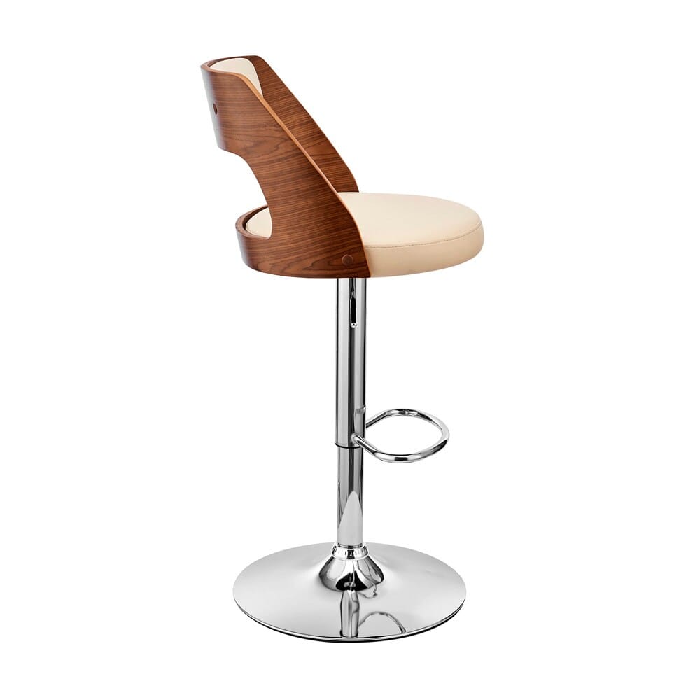 Armen Living - Paulo Adjustable Swivel Cream Faux Leather and Walnut Wood Bar Stool with Chrome Base - LCPQBAWACR veiw 3