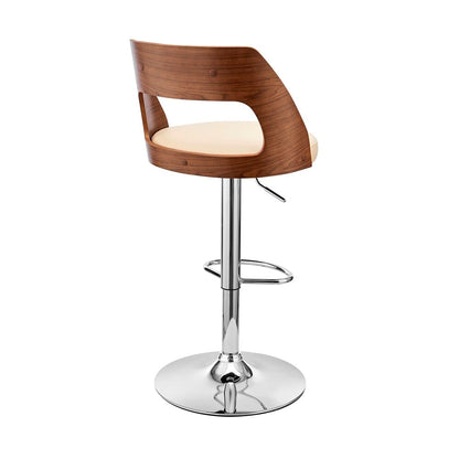Armen Living - Paulo Adjustable Swivel Cream Faux Leather and Walnut Wood Bar Stool with Chrome Base - LCPQBAWACR veiw 4