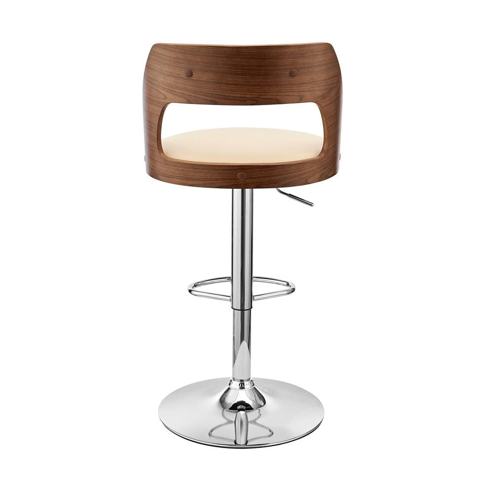 Armen Living - Paulo Adjustable Swivel Cream Faux Leather and Walnut Wood Bar Stool with Chrome Base - LCPQBAWACR veiw 5