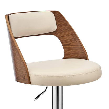 Armen Living - Paulo Adjustable Swivel Cream Faux Leather and Walnut Wood Bar Stool with Chrome Base - LCPQBAWACR veiw 6