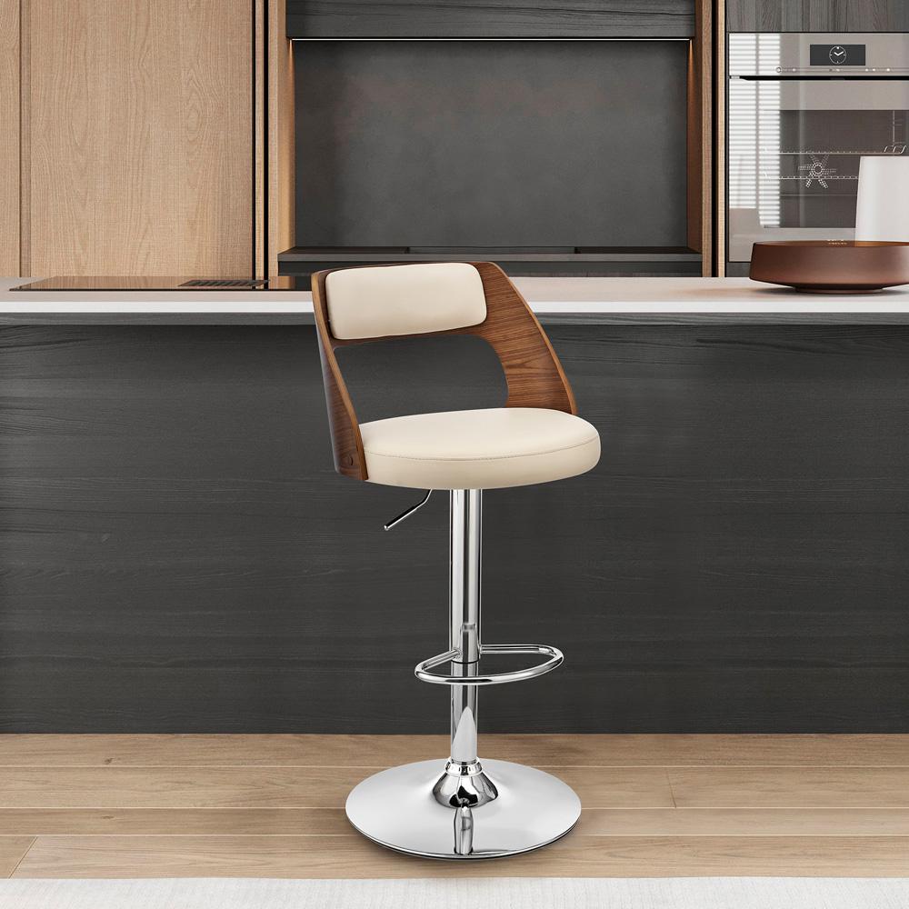 Armen Living - Paulo Adjustable Swivel Cream Faux Leather and Walnut Wood Bar Stool with Chrome Base - LCPQBAWACR veiw 9