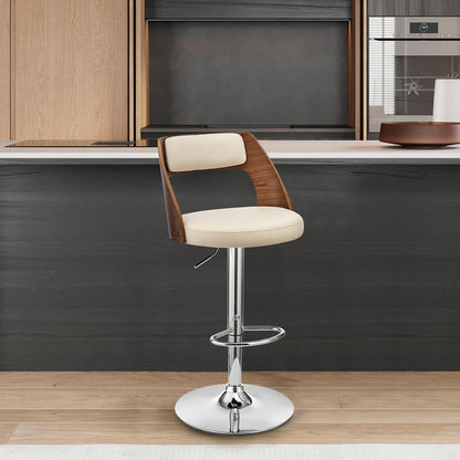 Armen Living - Paulo Adjustable Swivel Cream Faux Leather and Walnut Wood Bar Stool with Chrome Base - LCPQBAWACR veiw 9