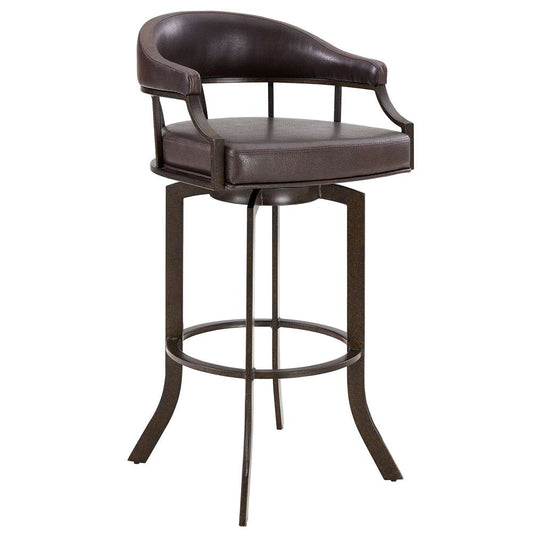 Armen Living - Pharaoh Swivel 26in Auburn Bay and Brown Faux Leather Bar Stool - 721535743292 veiw 1