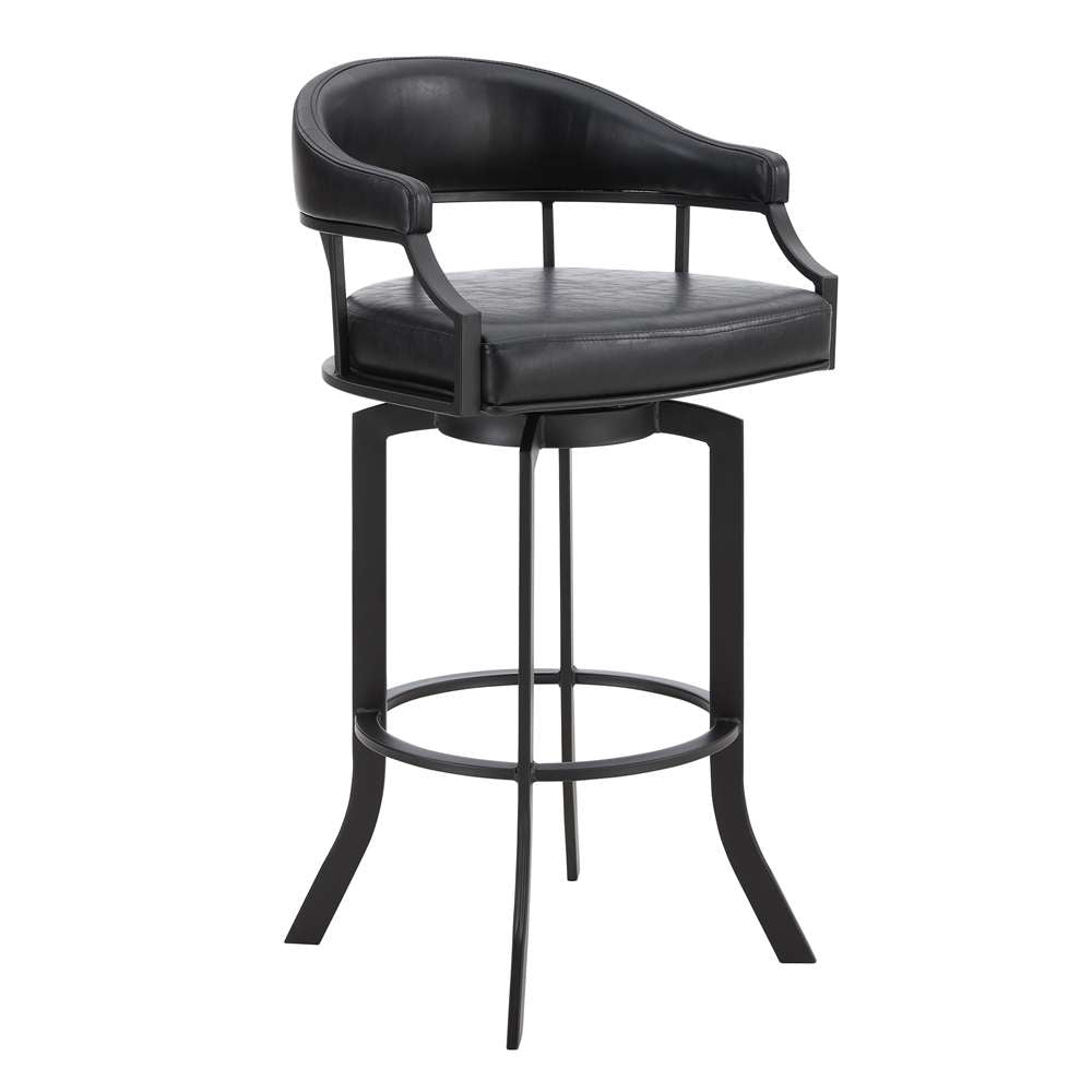 Armen Living - Pharaoh Swivel 26in Black Powder Coated and Black Faux Leather Metal Bar Stool - 721535743315 veiw 1