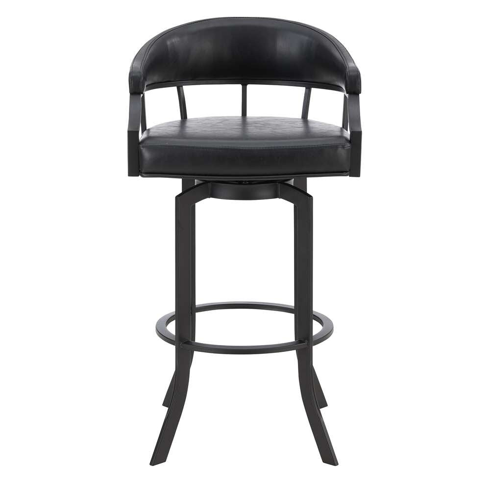 Armen Living - Pharaoh Swivel 26in Black Powder Coated and Black Faux Leather Metal Bar Stool - 721535743315 veiw 2