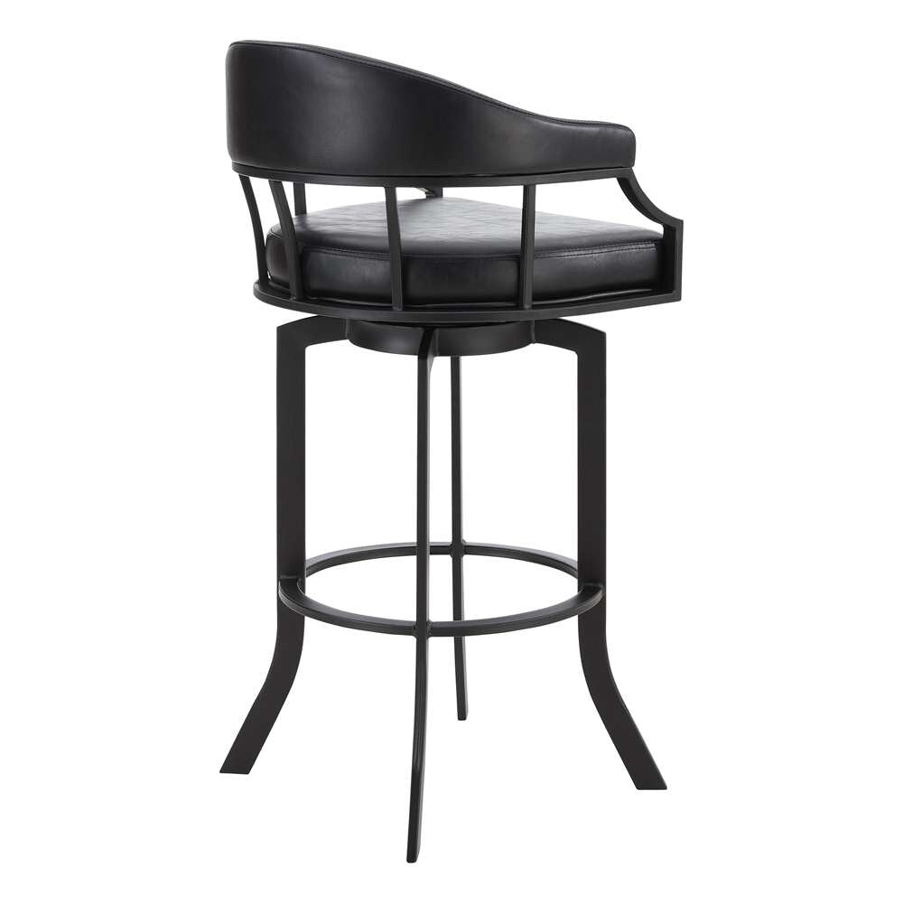 Armen Living - Pharaoh Swivel 26in Black Powder Coated and Black Faux Leather Metal Bar Stool - 721535743315 veiw 3