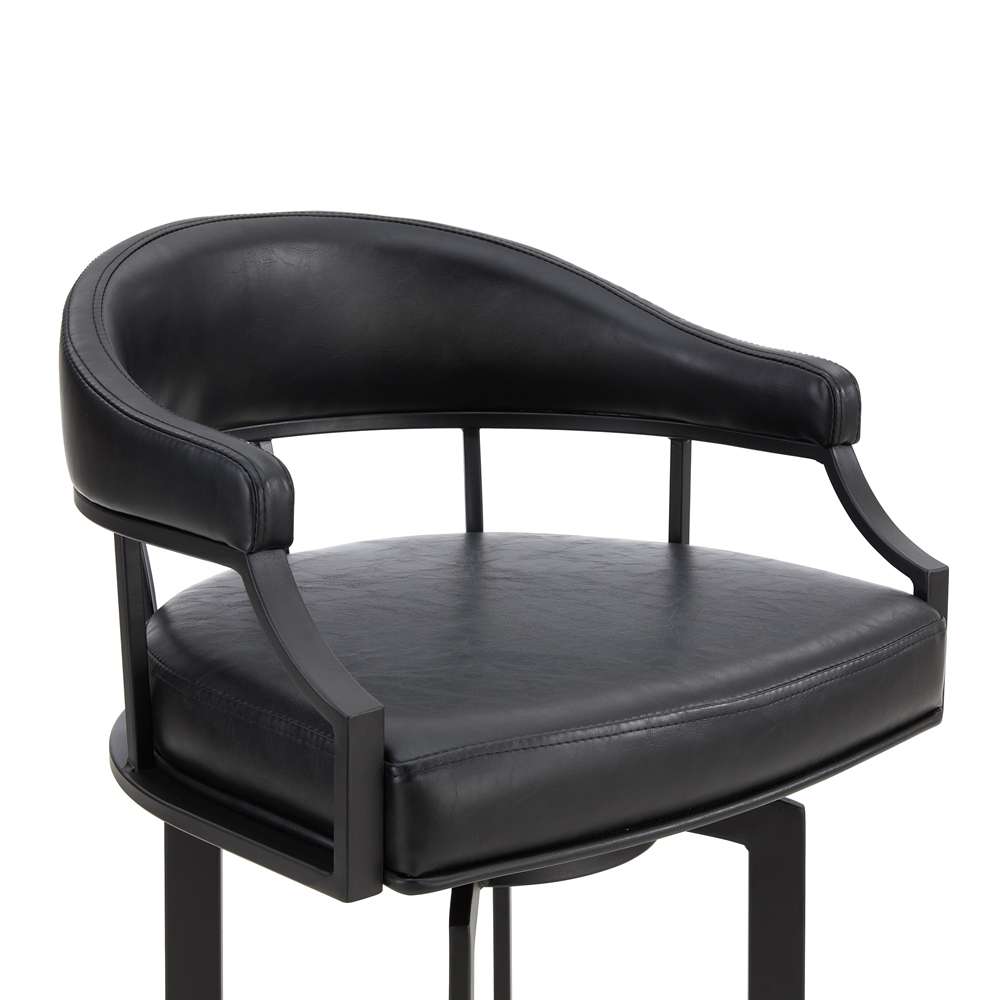 Armen Living - Pharaoh Swivel 26in Black Powder Coated and Black Faux Leather Metal Bar Stool - 721535743315 veiw 4