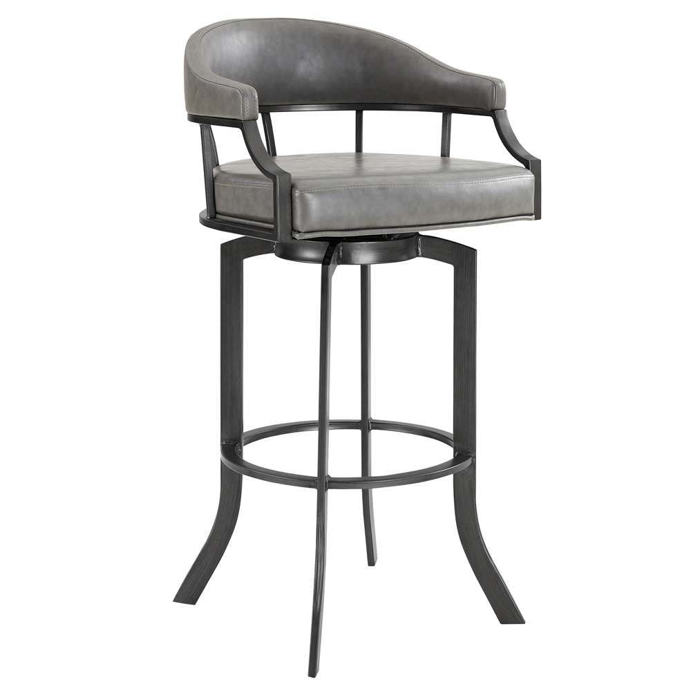Armen Living - Pharaoh Swivel 26in Mineral Finish and Gray Faux Leather Bar Stool - 721535743353 veiw 1