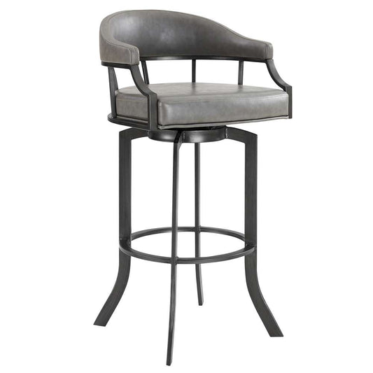 Armen Living - Pharaoh Swivel 26in Mineral Finish and Gray Faux Leather Bar Stool - 721535743353 veiw 1