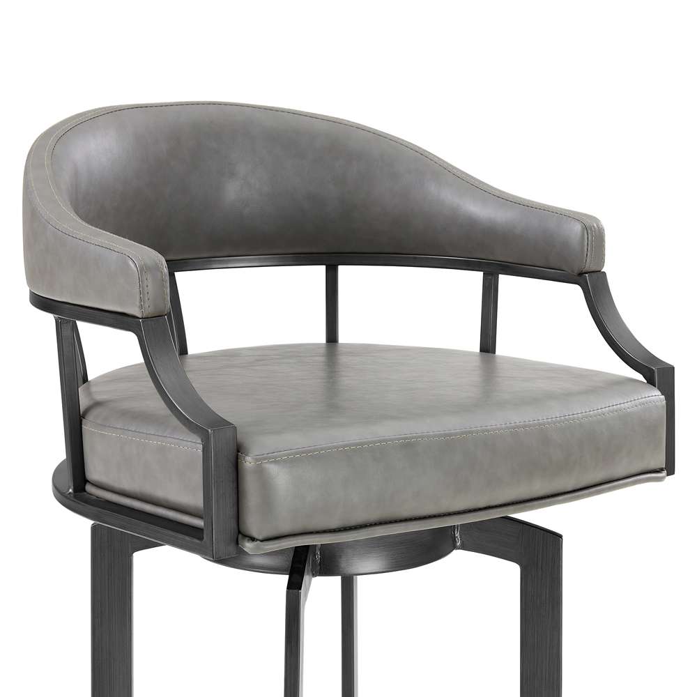 Armen Living - Pharaoh Swivel 26in Mineral Finish and Gray Faux Leather Bar Stool - 721535743353 veiw 4