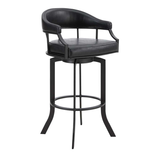 Armen Living - Pharaoh Swivel 30in Black Powder Coated and Black Faux Leather Metal Bar Stool - 721535743322 veiw 1