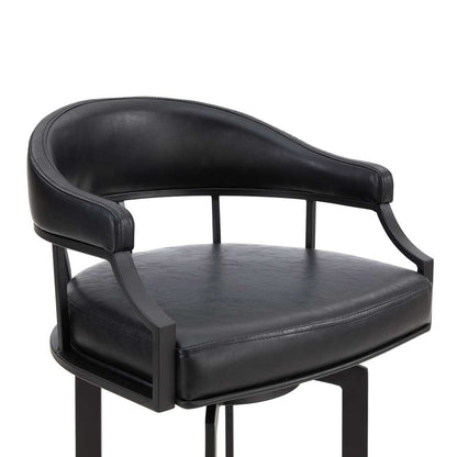 Armen Living - Pharaoh Swivel 30in Black Powder Coated and Black Faux Leather Metal Bar Stool - 721535743322 veiw 4