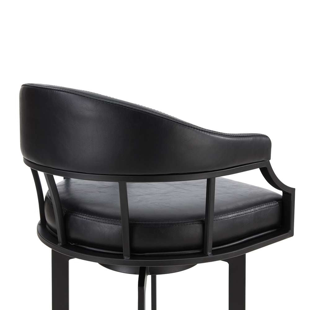 Armen Living - Pharaoh Swivel 30in Black Powder Coated and Black Faux Leather Metal Bar Stool - 721535743322 veiw 5