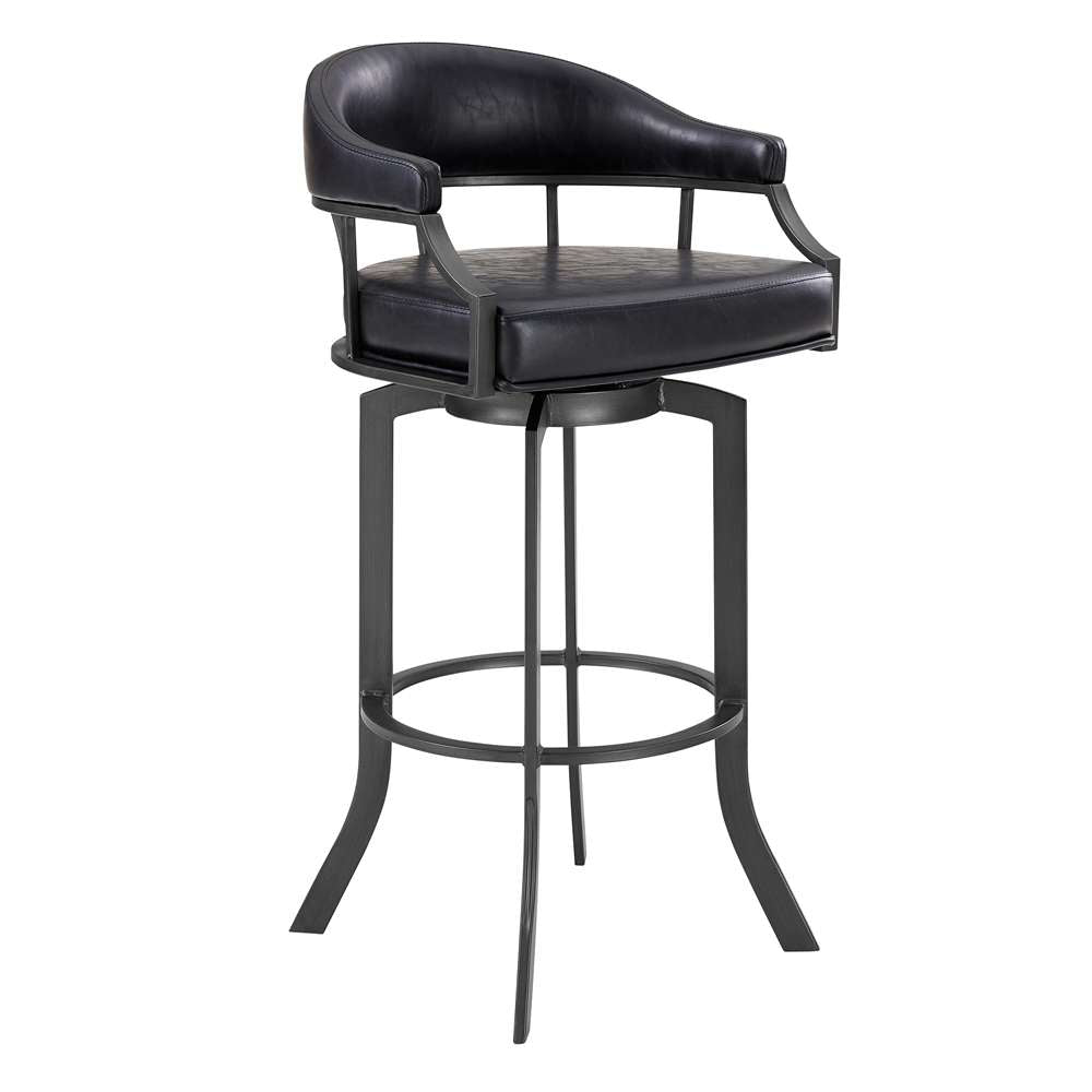 Armen Living - Pharaoh Swivel 30in Mineral Finish and Black Faux Leather Bar Stool - 721535743346 veiw 1