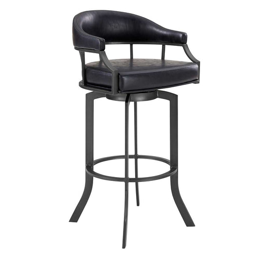 Armen Living - Pharaoh Swivel 30in Mineral Finish and Black Faux Leather Bar Stool - 721535743346 veiw 1