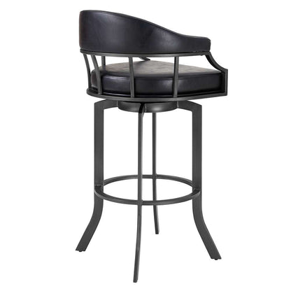 Armen Living - Pharaoh Swivel 30in Mineral Finish and Black Faux Leather Bar Stool - 721535743346 veiw 3