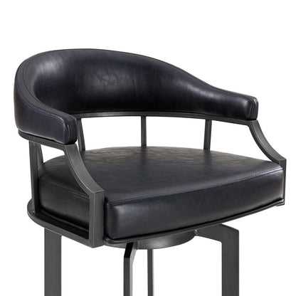Armen Living - Pharaoh Swivel 30in Mineral Finish and Black Faux Leather Bar Stool - 721535743346 veiw 4