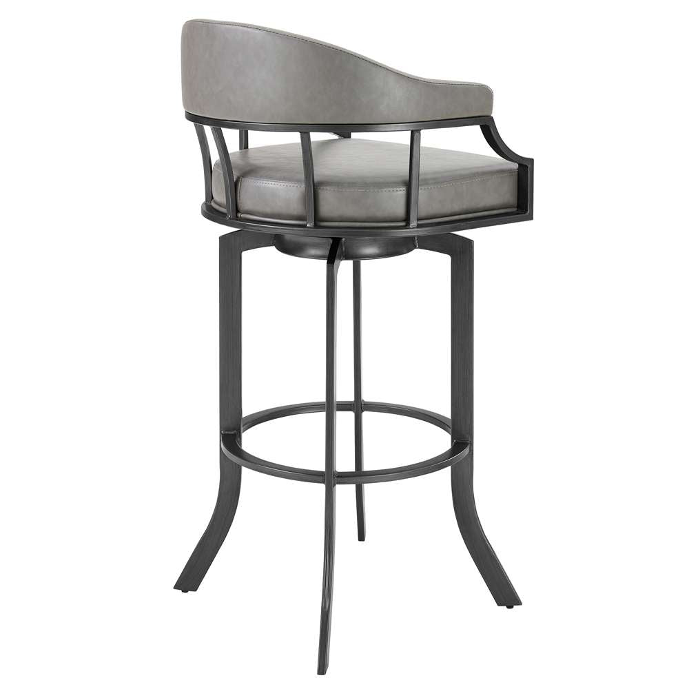 Armen Living - Pharaoh Swivel 30in Mineral Finish and Gray Faux Leather Bar Stool - 721535743360 veiw 3