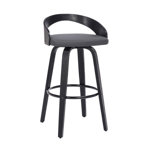 Armen Living - Sonia 26in Counter Height Swivel Grey Faux Leather and Black Wood Bar Stool - LCSOBAGRBL26 veiw 1