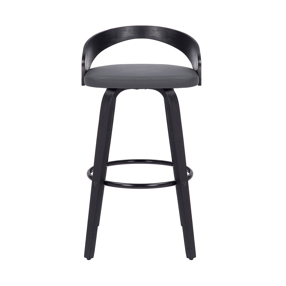 Armen Living - Sonia 26in Counter Height Swivel Grey Faux Leather and Black Wood Bar Stool - LCSOBAGRBL26 veiw 2