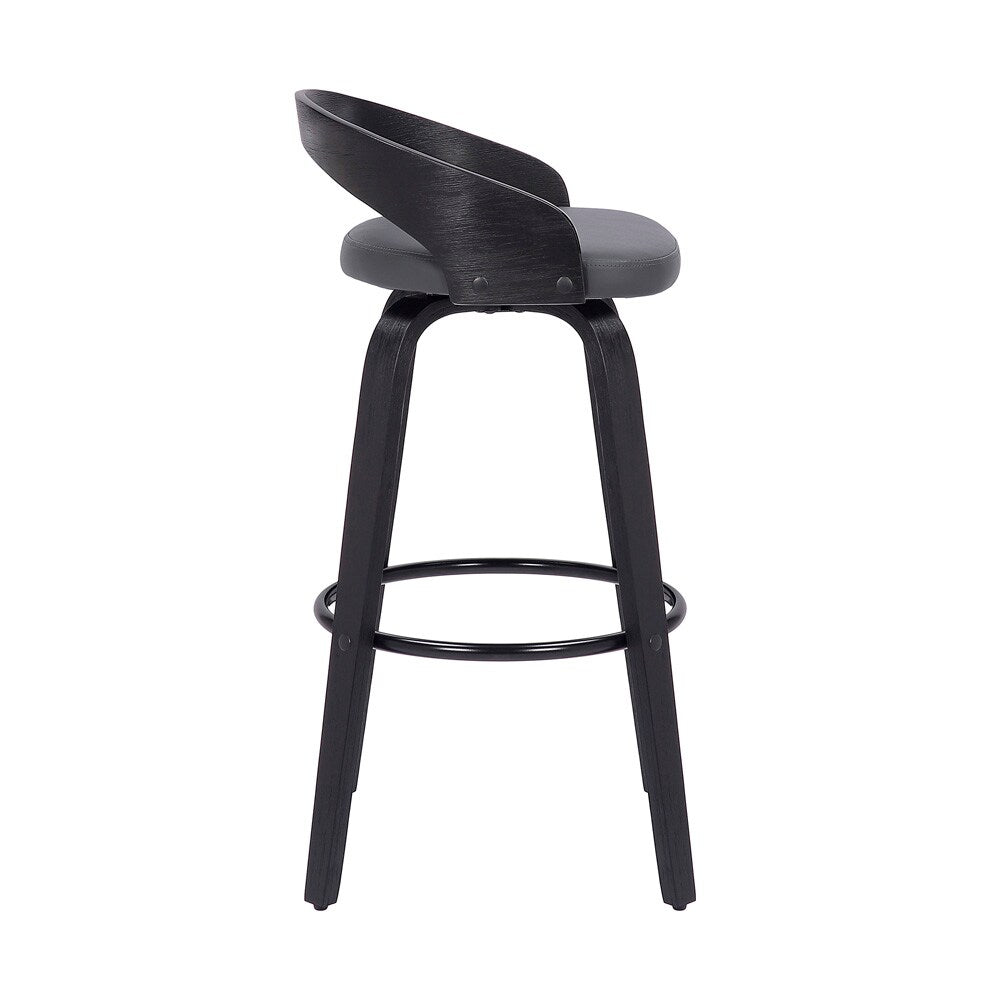 Armen Living - Sonia 26in Counter Height Swivel Grey Faux Leather and Black Wood Bar Stool - LCSOBAGRBL26 veiw 3