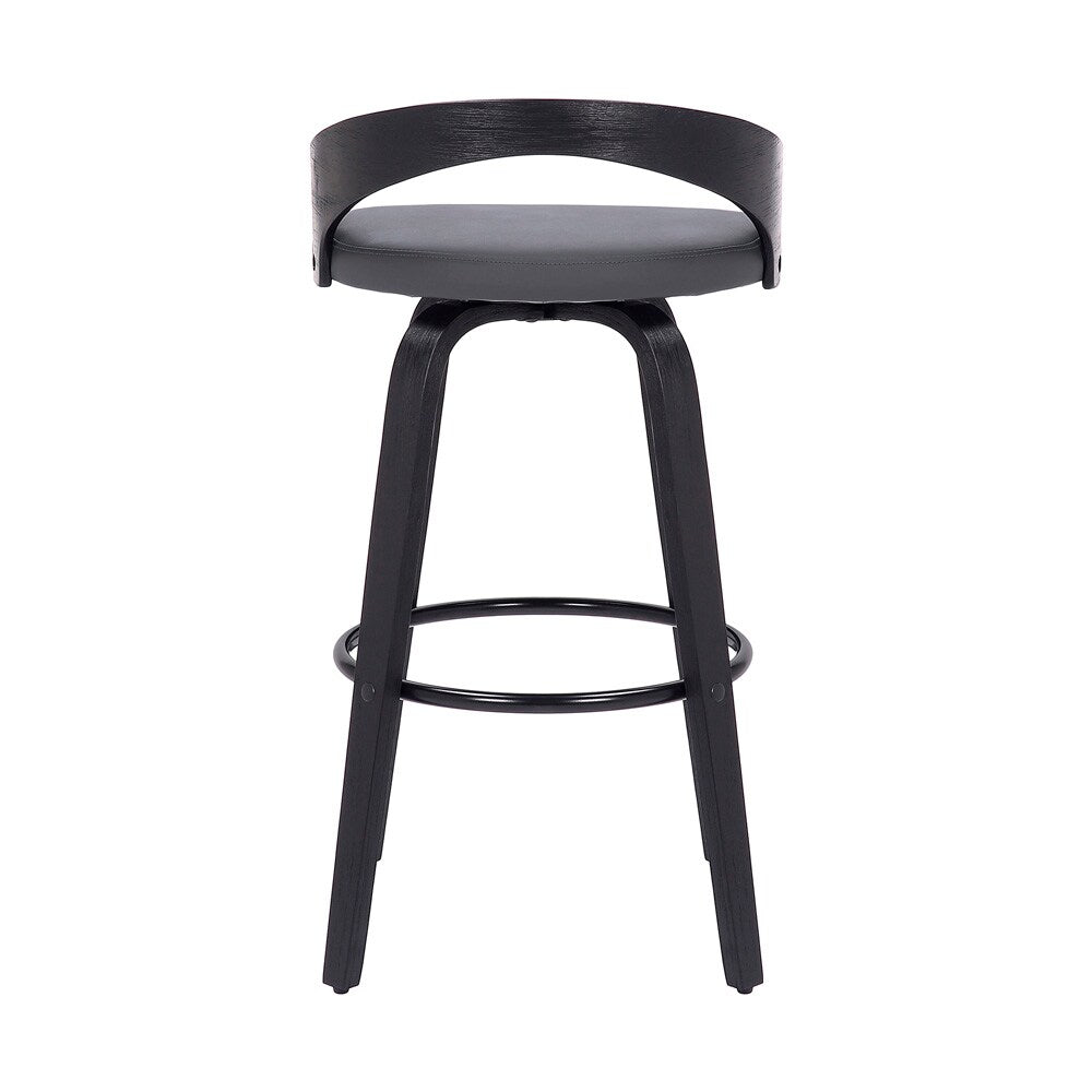 Armen Living - Sonia 26in Counter Height Swivel Grey Faux Leather and Black Wood Bar Stool - LCSOBAGRBL26 veiw 5