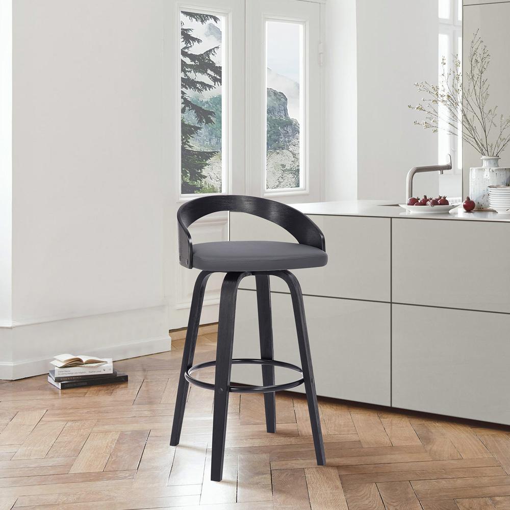 Armen Living - Sonia 26in Counter Height Swivel Grey Faux Leather and Black Wood Bar Stool - LCSOBAGRBL26 veiw 8