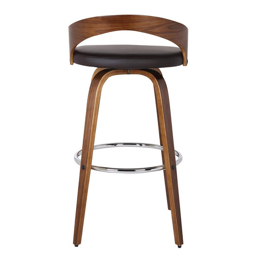 Armen Living - Sonia 26in Counter Height Swivel Brown Faux Leather and Walnut Wood Bar Stool - LCSOBABRWA26 veiw 2
