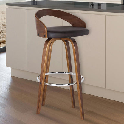 Armen Living - Sonia 26in Counter Height Swivel Brown Faux Leather and Walnut Wood Bar Stool - LCSOBABRWA26 veiw 7