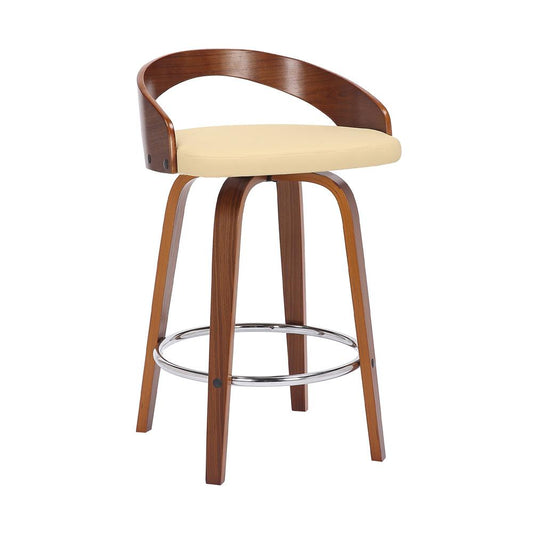 Armen Living - Sonia 26in Counter Height Swivel Cream Faux Leather and Walnut Wood Bar Stool - LCSOBACRWA26 veiw 1
