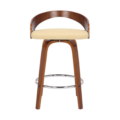 Armen Living - Sonia 26in Counter Height Swivel Cream Faux Leather and Walnut Wood Bar Stool - LCSOBACRWA26 veiw 2