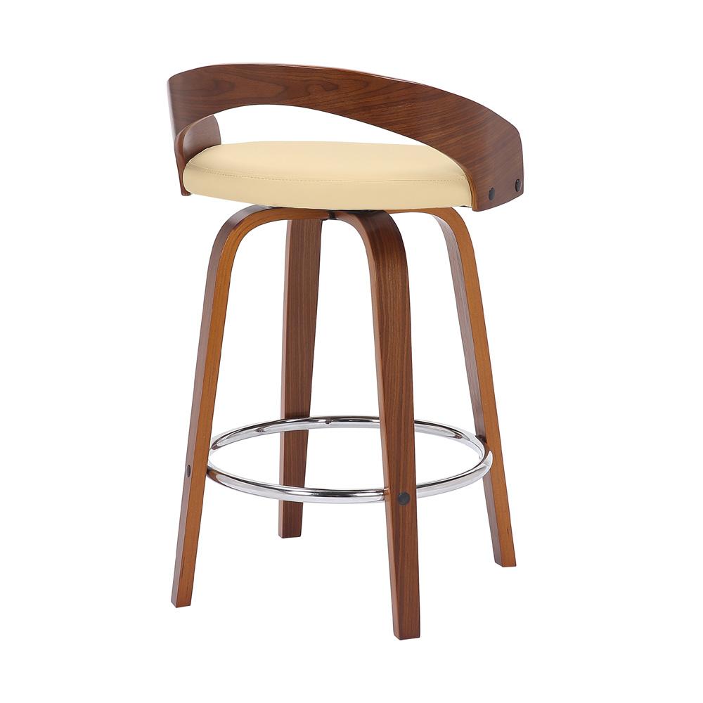 Armen Living - Sonia 26in Counter Height Swivel Cream Faux Leather and Walnut Wood Bar Stool - LCSOBACRWA26 veiw 4