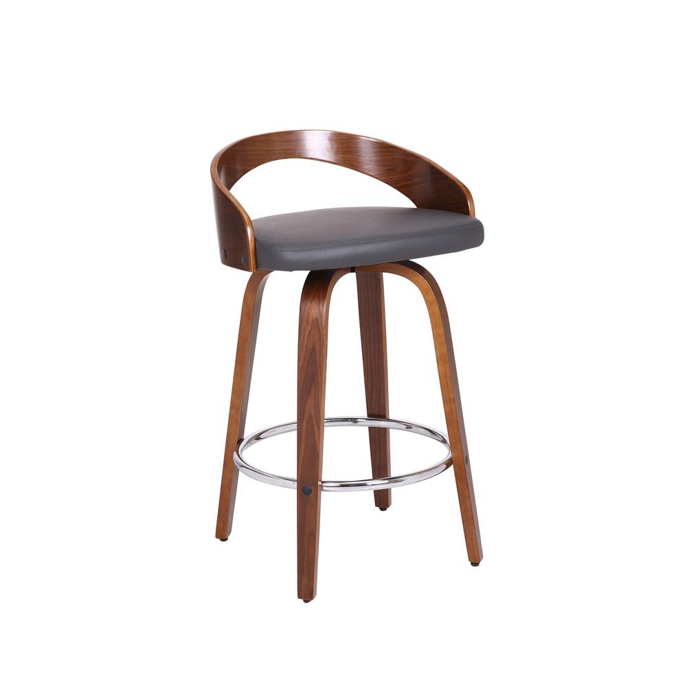 Armen Living - Sonia 26in Counter Height Swivel Grey Faux Leather and Walnut Wood Bar Stool - LCSOBAGRWA26 veiw 1