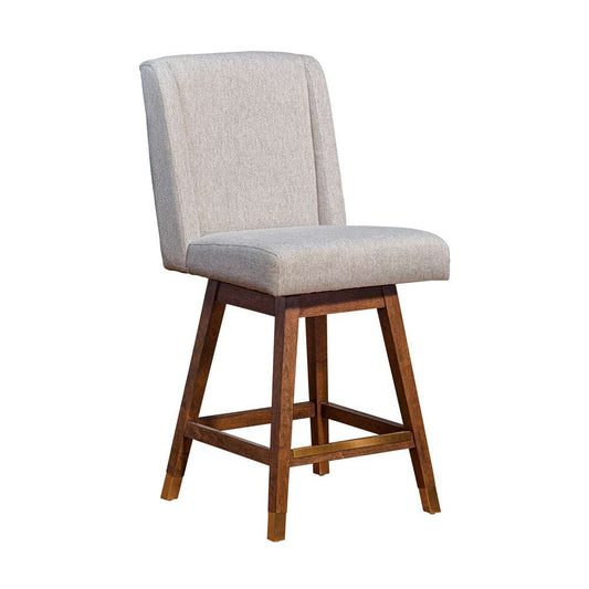 Armen Living  - Stancoste Swivel Counter Stool in Brown Oak Wood Finish with Taupe Fabric - 840254332119 veiw 1