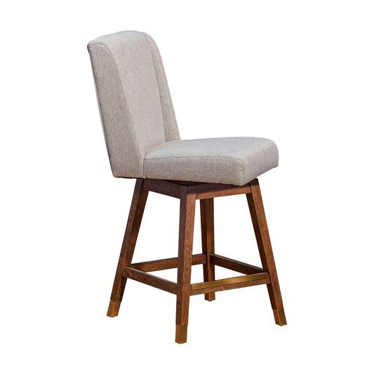 Armen Living  - Stancoste Swivel Counter Stool in Brown Oak Wood Finish with Taupe Fabric - 840254332119 veiw 2