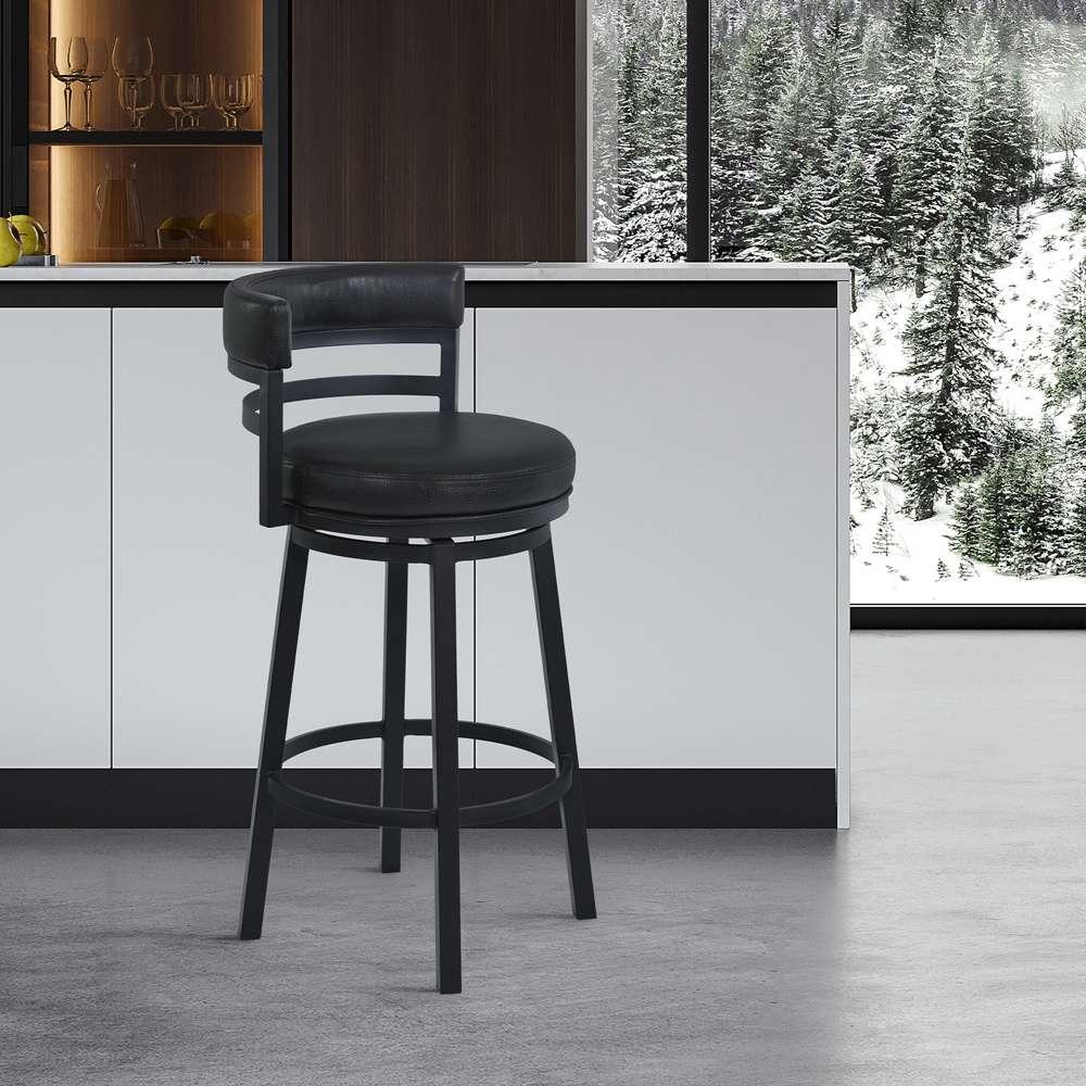 Armen Living - Titana 30in Bar Height Metal Swivel Barstool in Ford Black Pu and Black Finish - 721535746910 veiw 5