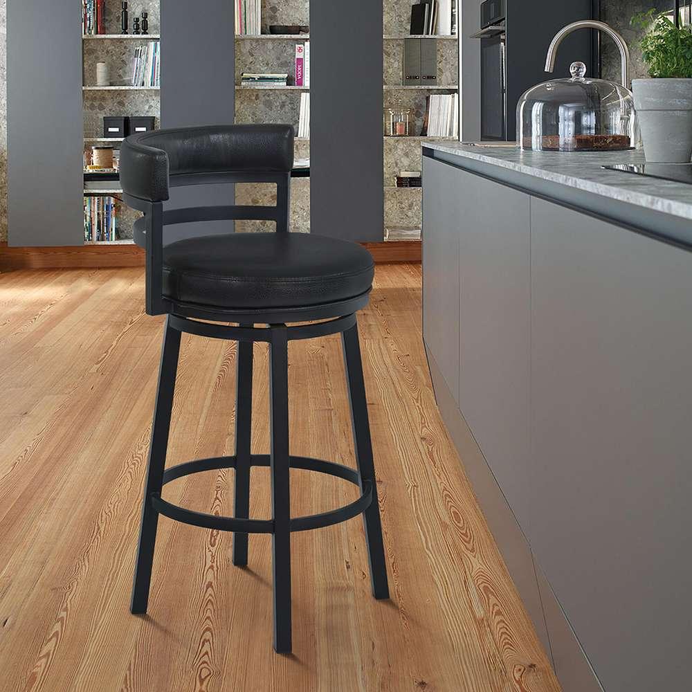 Armen Living - Titana 30in Bar Height Metal Swivel Barstool in Ford Black Pu and Black Finish - 721535746910 veiw 6