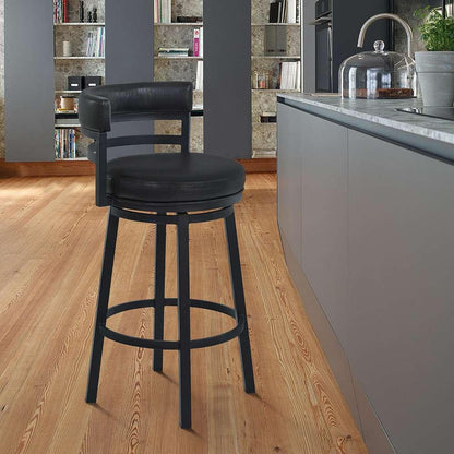 Armen Living - Titana 30in Bar Height Metal Swivel Barstool in Ford Black Pu and Black Finish - 721535746910 veiw 6
