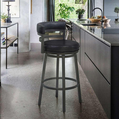 Armen Living - Titana 30in Bar Height Metal Swivel Barstool in Ford Black Pu and Mineral Finish - 721535746880 veiw 5