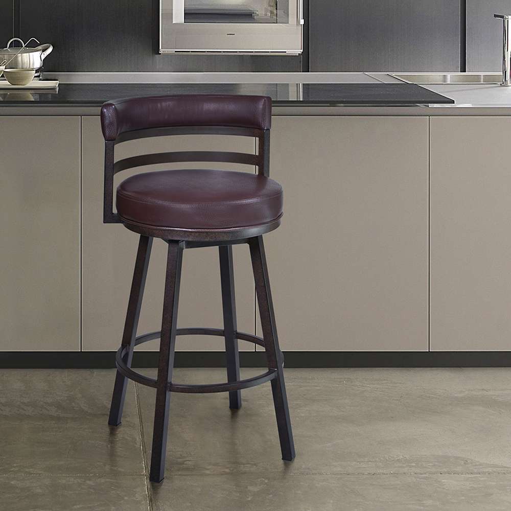 Armen Living - Titana 30in Barstool in Auburn Bay finish with Brown Pu upholstery - 721535746859 veiw 5