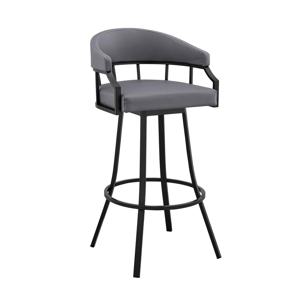 Armen Living - Valerie 26in Swivel Slate Grey Faux Leather and Black Metal Bar Stool - LCVLBAMBGR26 veiw 1
