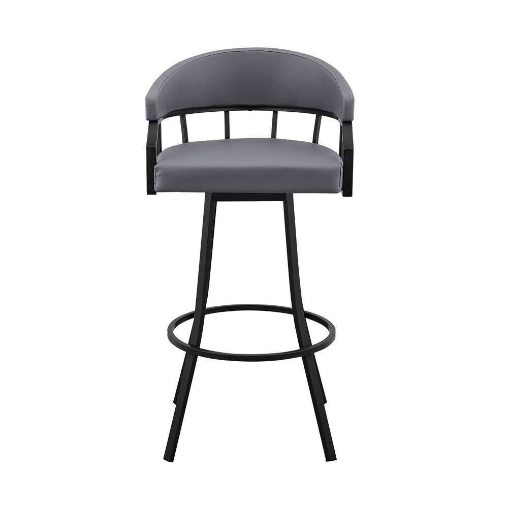 Armen Living - Valerie 26in Swivel Slate Grey Faux Leather and Black Metal Bar Stool - LCVLBAMBGR26 veiw 2