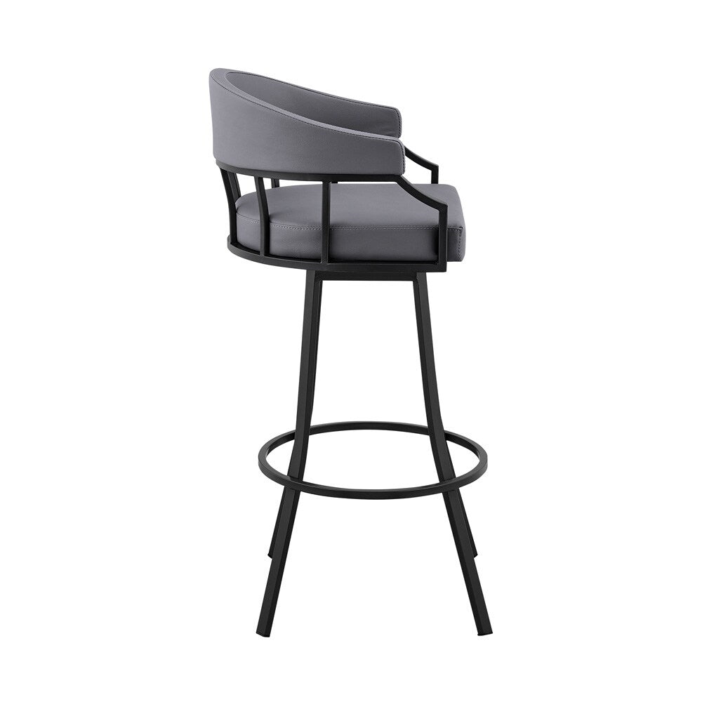 Armen Living - Valerie 26in Swivel Slate Grey Faux Leather and Black Metal Bar Stool - LCVLBAMBGR26 veiw 3