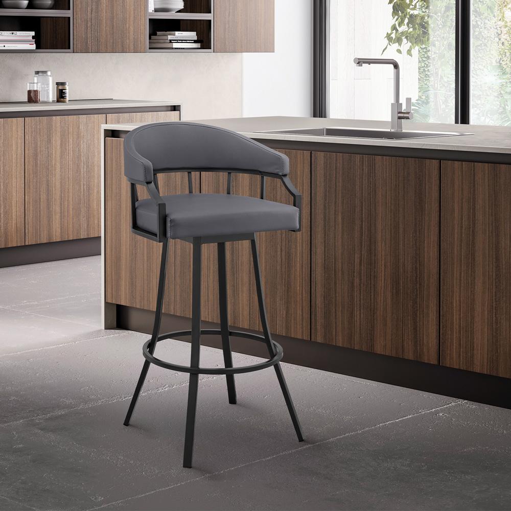 Armen Living - Valerie 26in Swivel Slate Grey Faux Leather and Black Metal Bar Stool - LCVLBAMBGR26 veiw 9