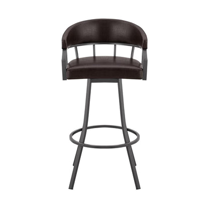Armen Living - Valerie 26in Swivel Brown Faux Leather and Java Brown Metal Bar Stool - LCVLBAJVCHO26 veiw 2