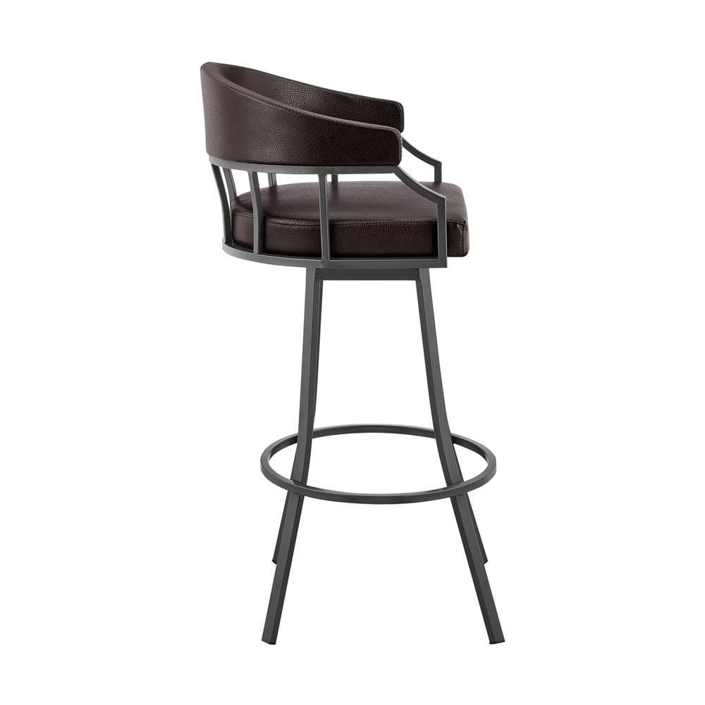 Armen Living - Valerie 26in Swivel Brown Faux Leather and Java Brown Metal Bar Stool - LCVLBAJVCHO26 veiw 3